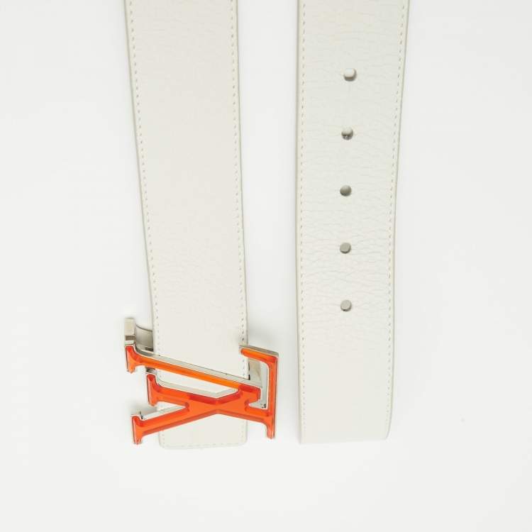 Pre Owned Louis Vuitton White Leather LV Prism Initiales Belt 95 CM