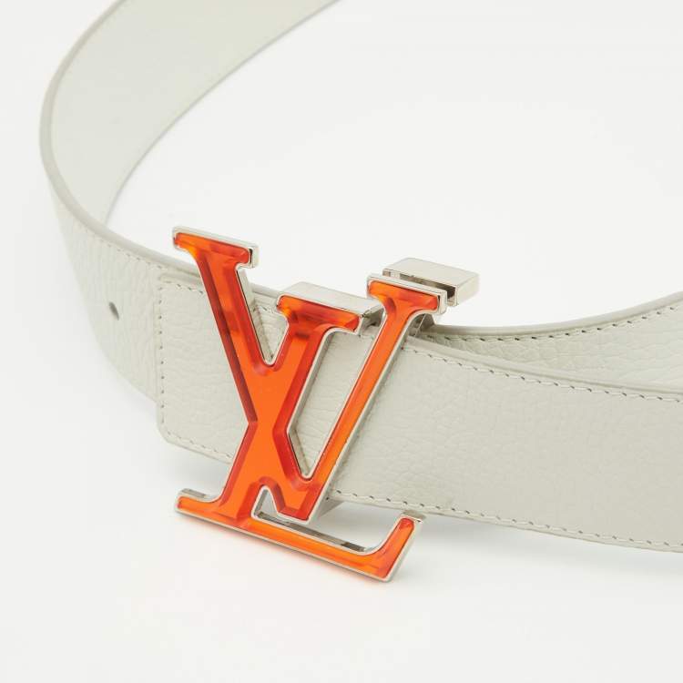 Pre Owned Louis Vuitton White Leather LV Prism Initiales Belt 95 CM