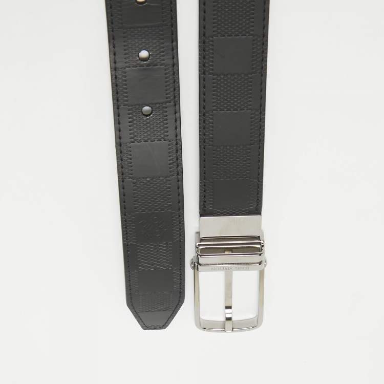 Pre Owned Louis Vuitton Black/Grey Damier Infini Leather Boston Reversible Belt 110 CM