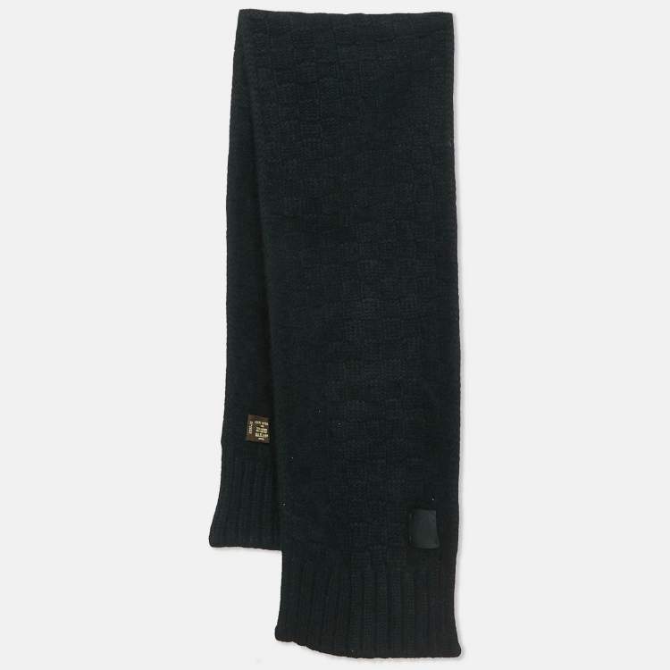 Pre Owned Louis Vuitton Black Damier Cashmere Knit Scarf