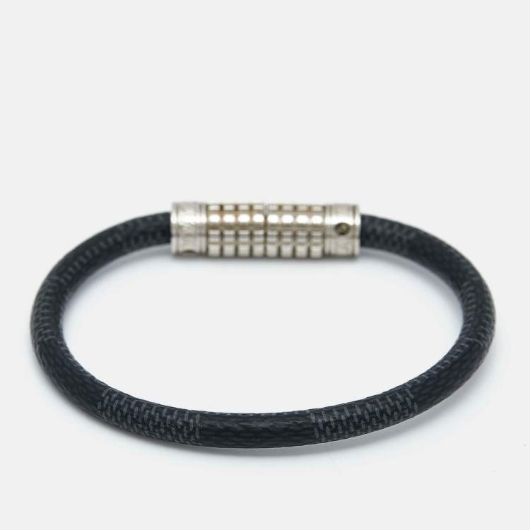 Pre Owned Louis Vuitton Digit Damier Coated Canvas Silver Tone Bracelet 
