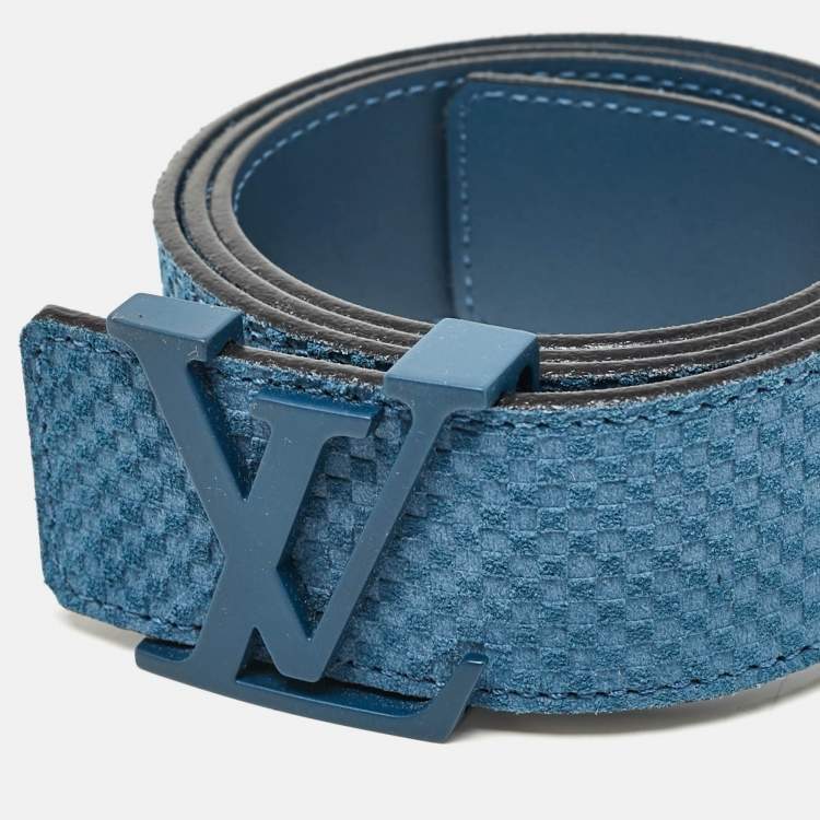 Pre Owned Louis Vuitton Blue Mini Damier Suede LV Initiales Belt 90CM