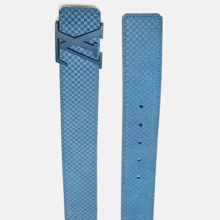 Pre Owned Louis Vuitton Blue Mini Damier Suede LV Initiales Belt 90CM