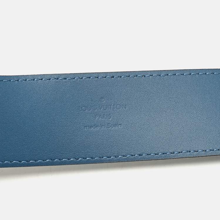 Pre Owned Louis Vuitton Blue Mini Damier Suede LV Initiales Belt 90CM