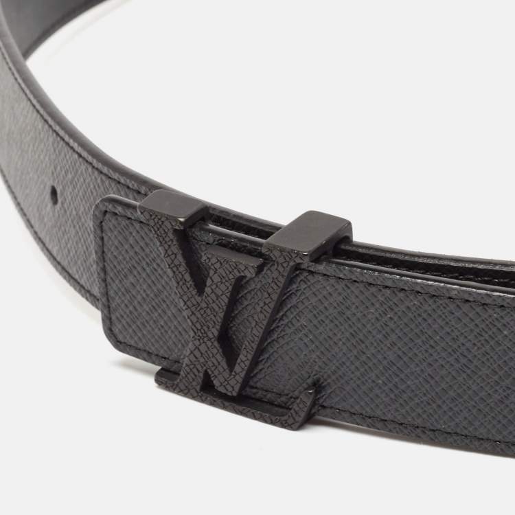 Pre Owned Louis Vuitton Black Taiga Leather LV Initiales Belt 90CM