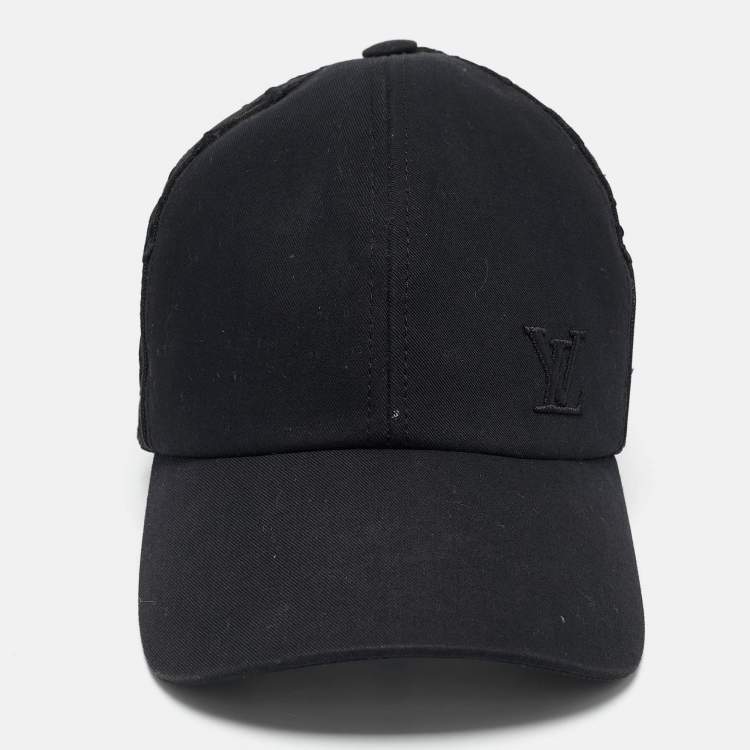 Pre Owned Louis Vuitton Black Cotton and Monogram Mesh Baseball Cap