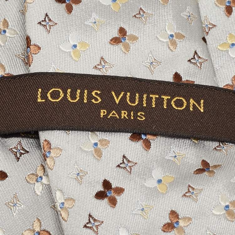 Pre Owned Louis Vuitton Grey Monogram Patterned Silk Tie 