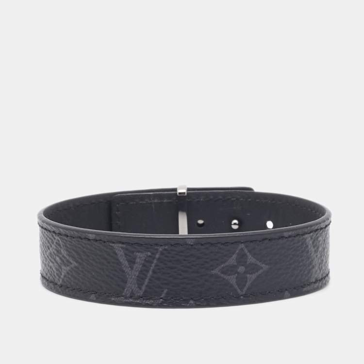 Pre Owned Louis Vuitton LV Slim Canvas Silver Tone Bracelet