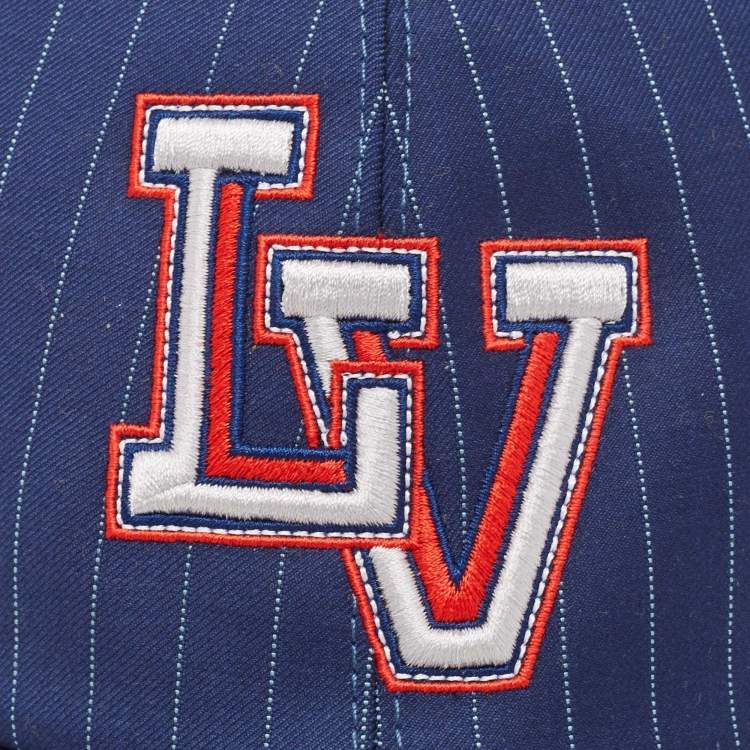 Pre Owned Louis Vuitton Navy Blue Wool and Leather LV Varsity Cap M