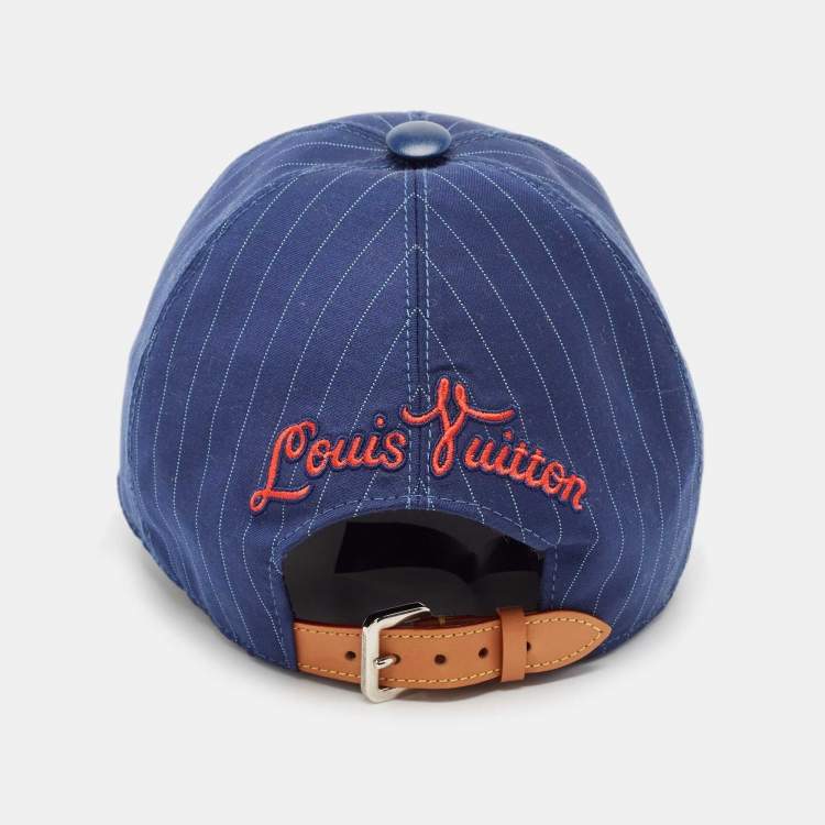 Pre Owned Louis Vuitton Navy Blue Wool and Leather LV Varsity Cap M