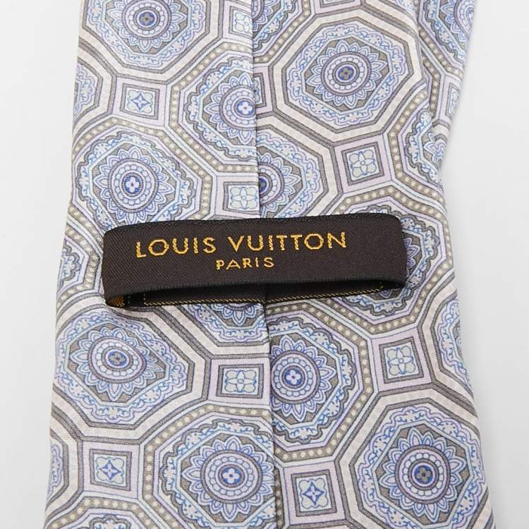 Pre Owned Louis Vuitton Blue Quatrefoil Pattern Print Silk Tie