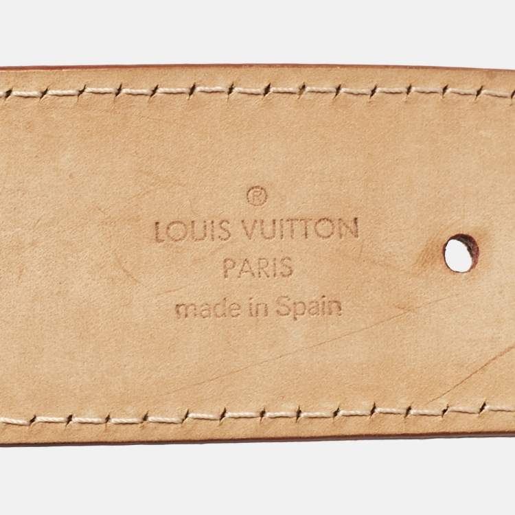 Pre Owned Louis Vuitton Beige Monogram Mahina Vachetta Leather Buckle Belt 105 CM