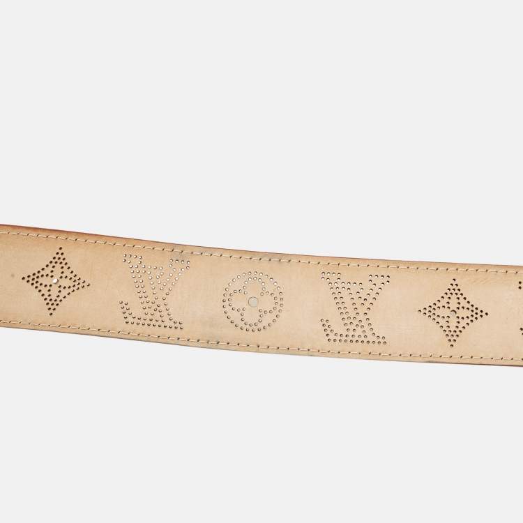 Pre Owned Louis Vuitton Beige Monogram Mahina Vachetta Leather Buckle Belt 105 CM