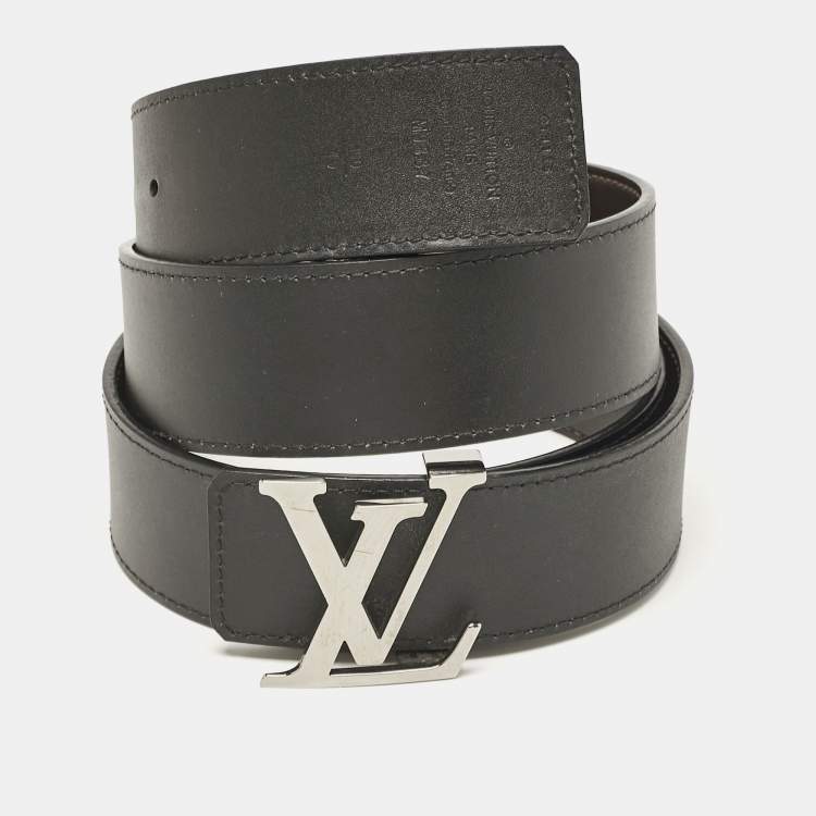 Pre Owned Louis Vuitton Black/Dark Brown Leather LV Initiales Reversible Belt 100CM