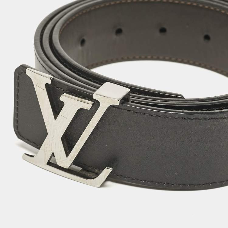 Pre Owned Louis Vuitton Black/Dark Brown Leather LV Initiales Reversible Belt 100CM
