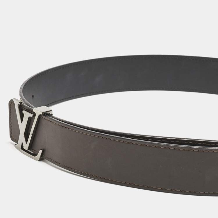 Pre Owned Louis Vuitton Dark Brown/Black Leather LV Initiales Reversible Belt 90CM