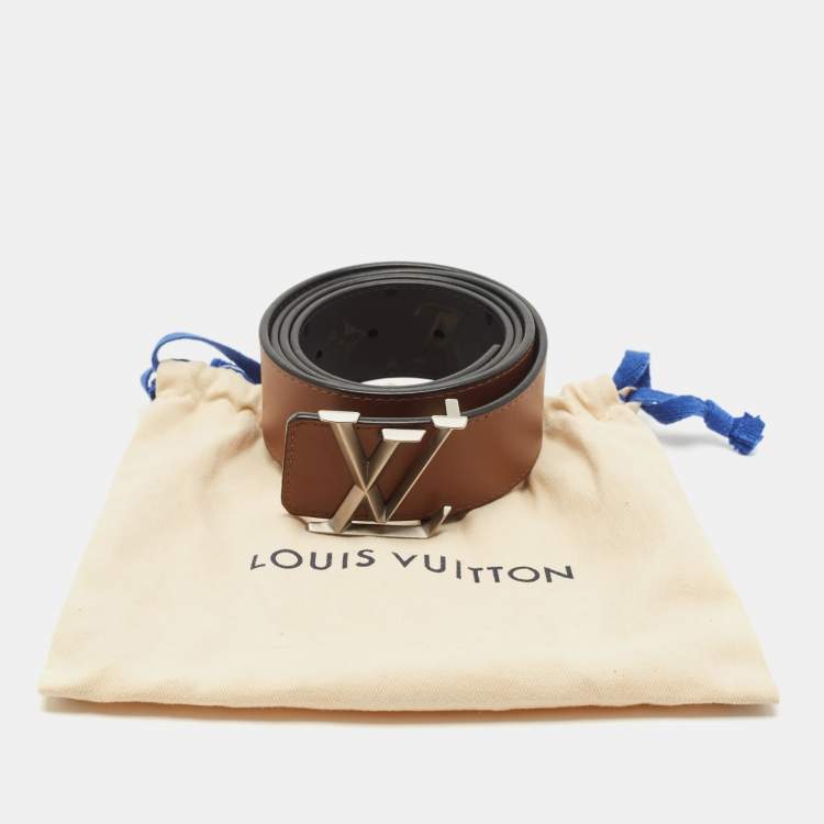 Pre Owned Louis Vuitton Brown/Black LV Pyramid Reversible Belt 95CM