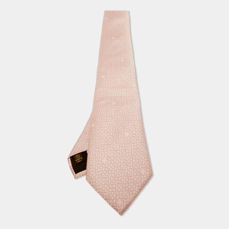 Pre Owned Louis Vuitton Pink Floral LV Jacquard Silk Tie