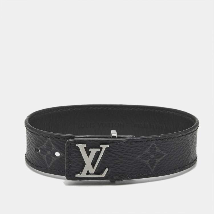 Pre Owned Louis Vuitton Eclipse Monogram Coated Canvas Silver Tone Slim Bracelet 19