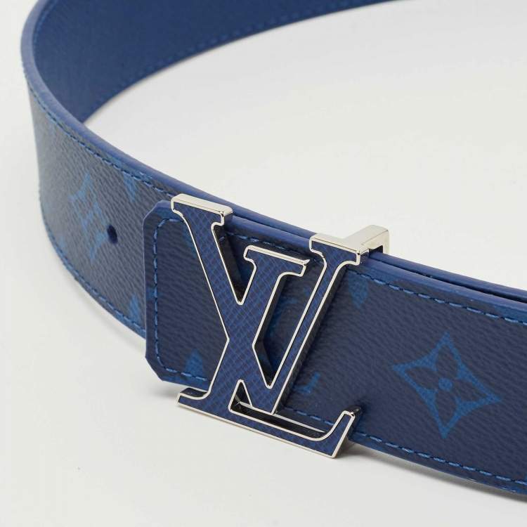 Pre Owned Louis Vuitton Blue Monogram Canvas LV Initiales Reversible Belt 100 CM