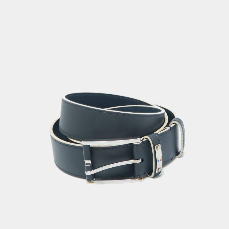 Pre Owned Louis Vuitton Navy Blue Leather America's Cup Belt 95 CM