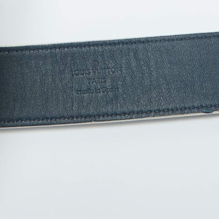 Pre Owned Louis Vuitton Navy Blue Leather America's Cup Belt 95 CM