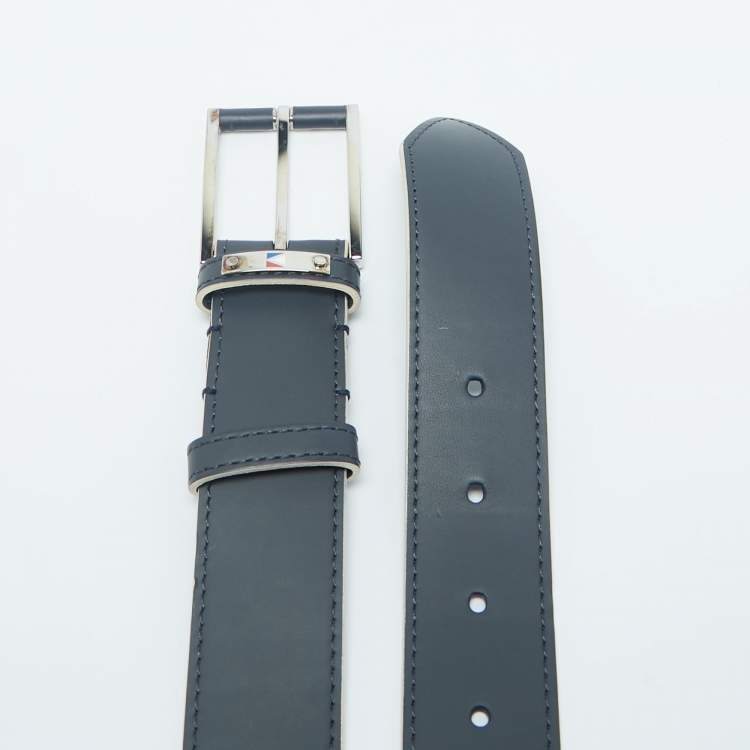 Pre Owned Louis Vuitton Navy Blue Leather America's Cup Belt 95 CM
