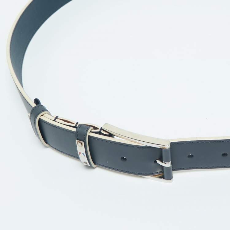 Pre Owned Louis Vuitton Navy Blue Leather America's Cup Belt 95 CM