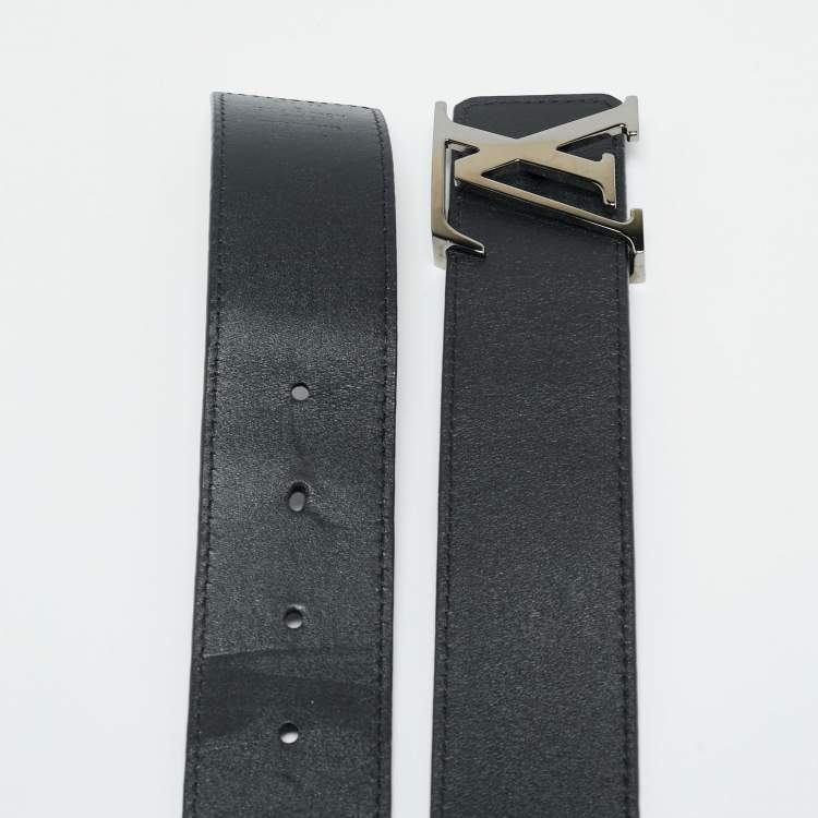 Pre Owned Louis Vuitton Black/Dark Brown Leather LV Initiales Belt 105CM
