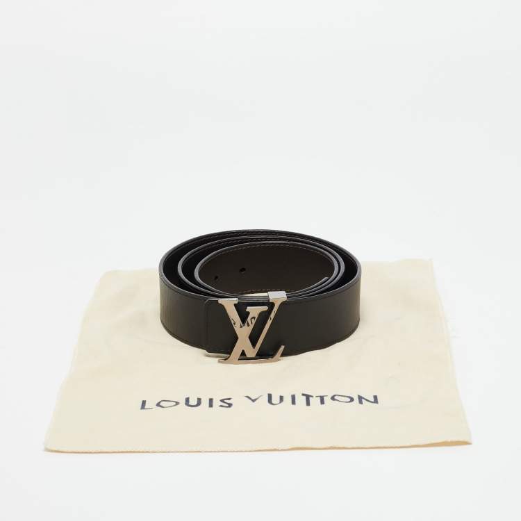 Pre Owned Louis Vuitton Black/Dark Brown Leather LV Initiales Belt 105CM