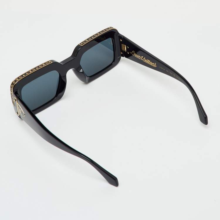 Pre Owned Louis Vuitton Black/Gold Z1591W Zillionaires Rectangular Sunglasses