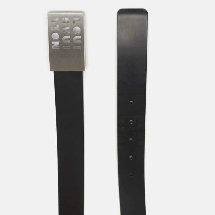 مملوكة مسبق ًا Louis Vuitton Black Leather Logo Cut Out Buckle Belt 110 CM