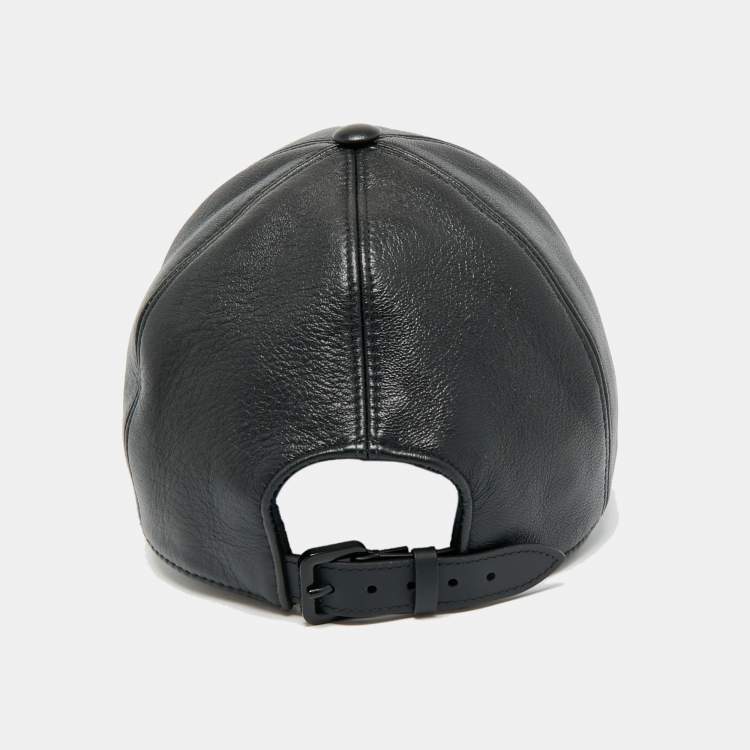 Pre Owned Louis Vuitton Black LV Pin Leather Cap 58 cm 