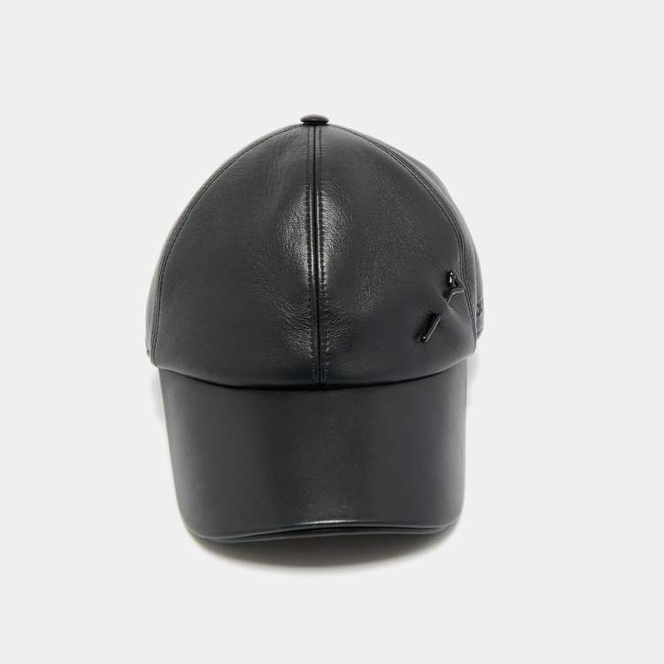 Pre Owned Louis Vuitton Black LV Pin Leather Cap 58 cm 