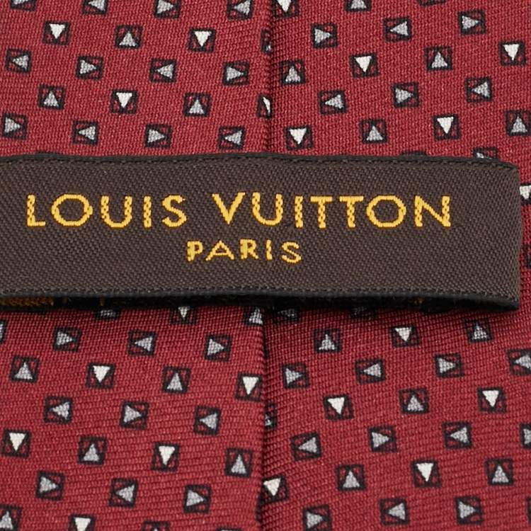 Pre Owned Louis Vuitton Maroon LV Print Silk Tie