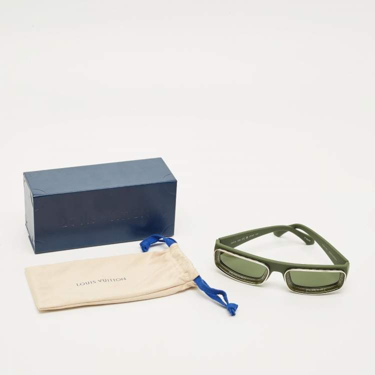 Pre Owned Louis Vuitton Green LV Super Vision Low Rectangle Sunglasses