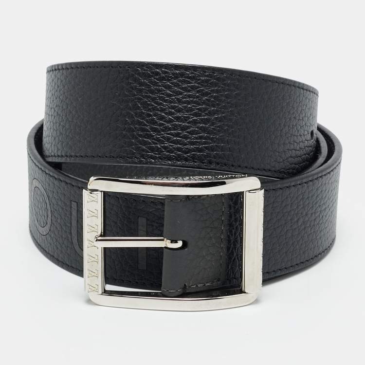 Pre Owned Louis Vuitton Reversible Buckle 90 CM Belt Black/Grey Taurillion Leather