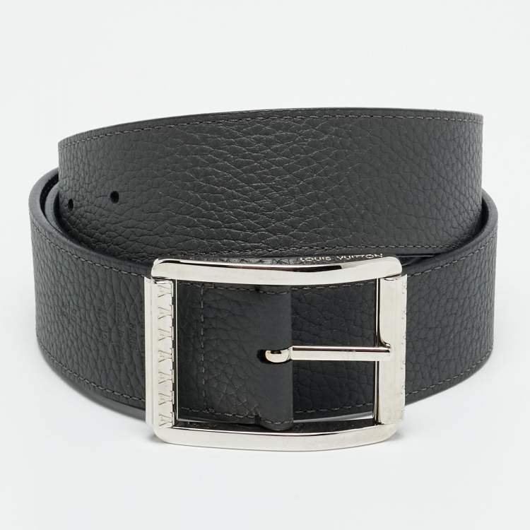 Pre Owned Louis Vuitton Reversible Buckle 90 CM Belt Black/Grey Taurillion Leather