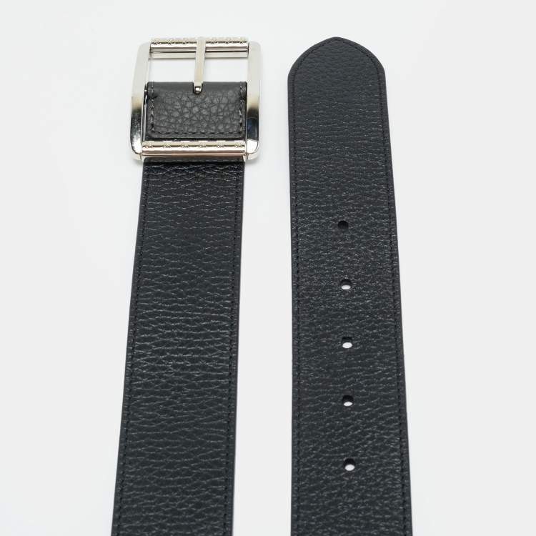 Pre Owned Louis Vuitton Reversible Buckle 90 CM Belt Black/Grey Taurillion Leather
