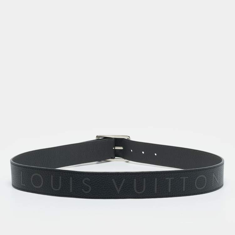 Pre Owned Louis Vuitton Reversible Buckle 90 CM Belt Black/Grey Taurillion Leather