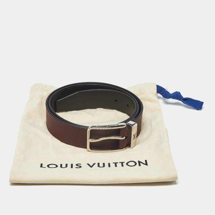 Pre Owned Louis Vuitton Pont Neuf 95 CM Buckle Belt Burgundy Taurillon Leather