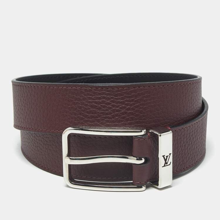 Pre Owned Louis Vuitton Pont Neuf 95 CM Buckle Belt Burgundy Taurillon Leather