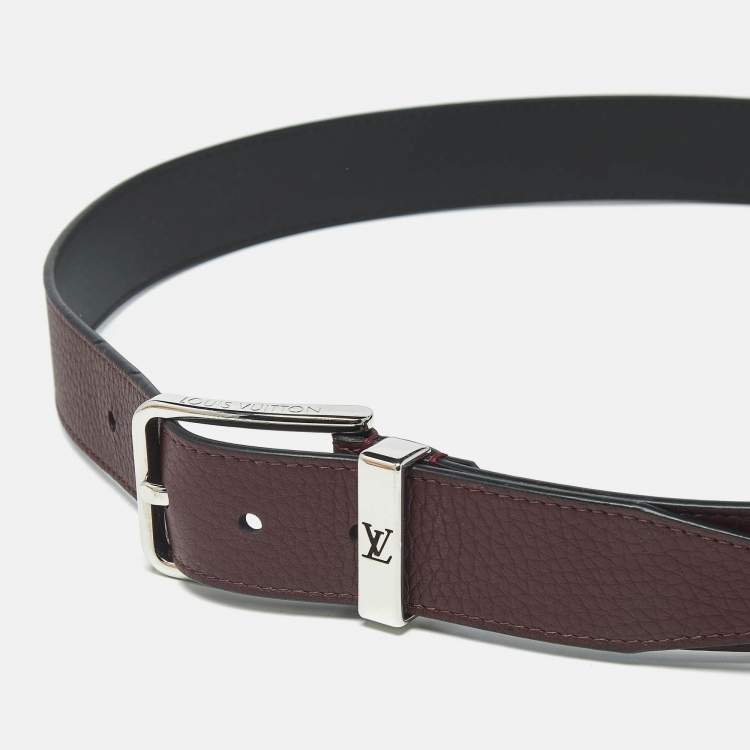 Pre Owned Louis Vuitton Pont Neuf 95 CM Buckle Belt Burgundy Taurillon Leather