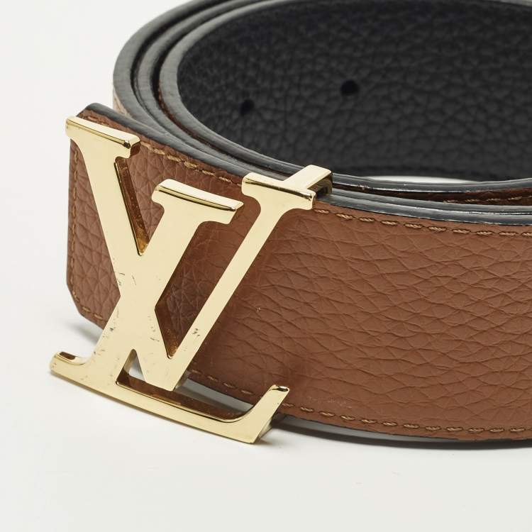 Pre Owned Louis Vuitton LV Initiales 100 CM Reversible Buckle Belt Brown/Black Taurillon Leather