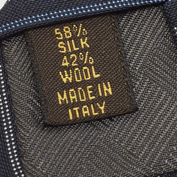 Pre Owned Louis Vuitton Navy Blue Diagonal Striped Wool & Silk Slim Tie