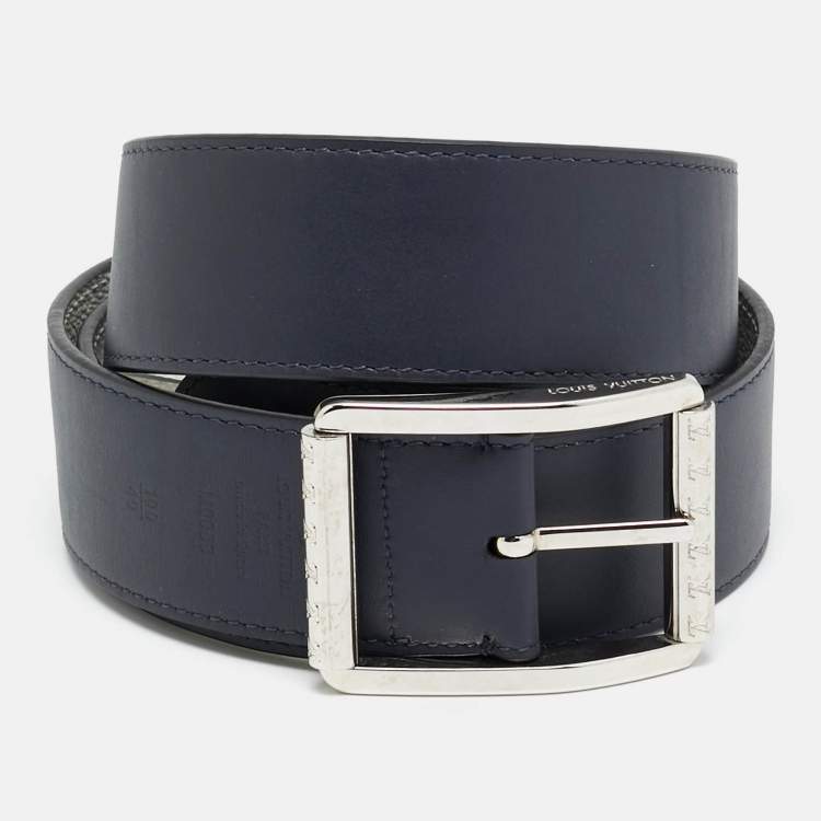 Pre Owned Louis Vuitton 100 CM Reversible Buckle Belt Blanc/Marine Monogram Canvas and Leather