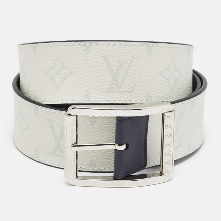 Pre Owned Louis Vuitton 100 CM Reversible Buckle Belt Blanc/Marine Monogram Canvas and Leather