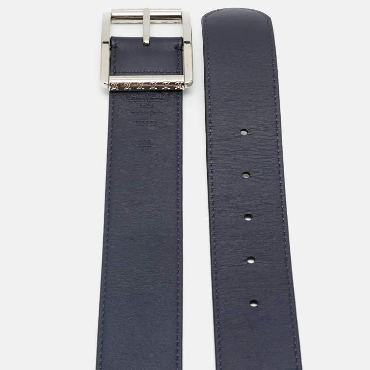Pre Owned Louis Vuitton 100 CM Reversible Buckle Belt Blanc/Marine Monogram Canvas and Leather