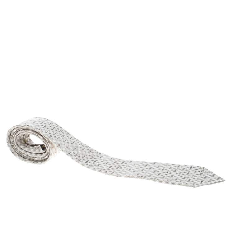 مملوكة مسبقًا Louis Vuitton Beige and Cream Checked Monogram Patterned Silk Jacquard Tie