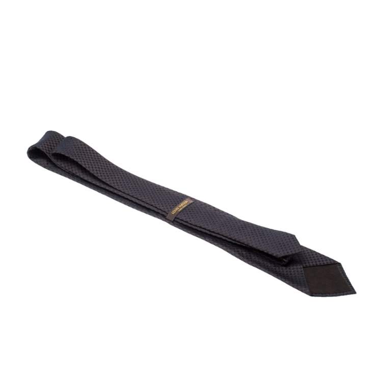 مملوكة مسبقًا Louis Vuitton Navy Blue Petit Damier Silk Jacquard Skinny Tie 